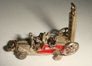 Rare Vintage Silver Enameled Fire Engine With Moving Ladder Charm