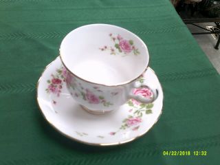 Bone China Cup And Saucer - " Pink Roses " - Made In England