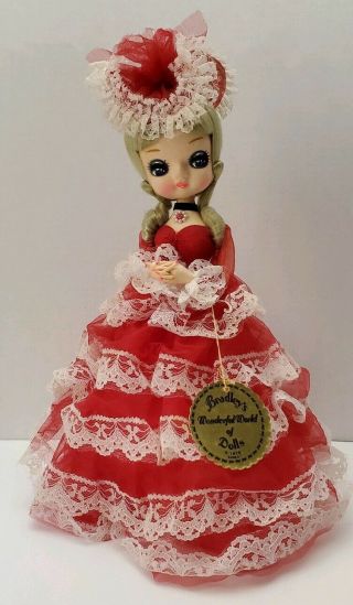 1977 Vintage 15 " Big Eyed Doll Bradley Tina Collectible Red Dress & Lace Tag