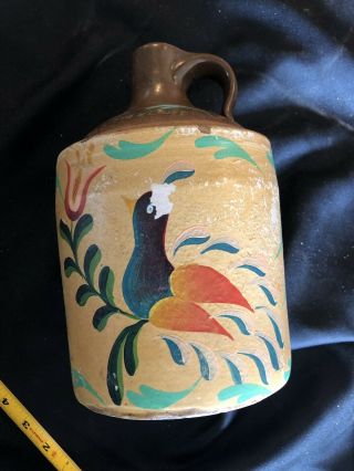 Vintage Pottery Gallon Jug Hand Painted Folk Art 1970’s Rare Unique Pa Dutch
