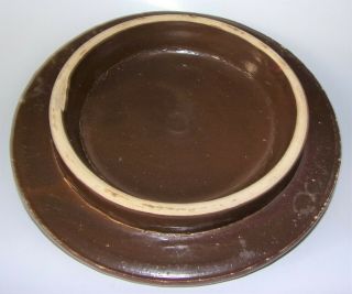 Brown and White Stoneware Crock Lid 8 1/4 
