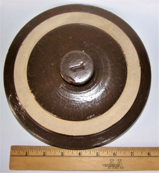 Brown and White Stoneware Crock Lid 8 1/4 