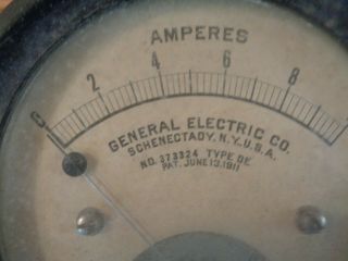 ANTIQUE General Electric Co.  Amp Gauge Type DE Pat.  June 13,  1911 NY USA (BT - 1) 3