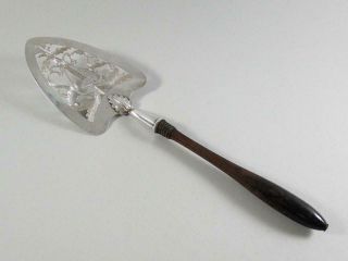 Large French? German? Victorian 13 " Pierced Silver Cake Server W/ Wooden Handle
