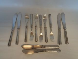 Rare Set Of Christofle Art Deco Silver Plate Chevron Pattern Fish Knife & Fork