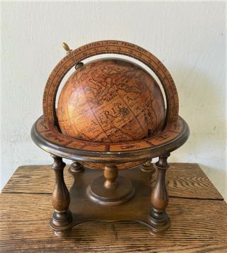 Vintage Table Top Olde World Globe W Wood Stand - Made In Italy