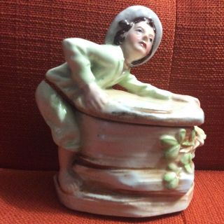Antique Tobacco Humidor C1900 Figural Young Boy Austria Porcelain