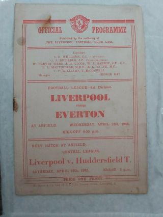 Liverpool Fc V Everton Div 1 April 21st 1948 And Very Rare