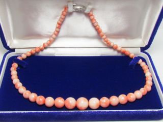 Vintage Japanese Red Coral Necklace Made In Japan In Case Pink White Silver Rare