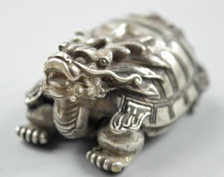 Collectable Handwork Old Miao Silver Carve Exorcism Dragon Tortoise Noble Statue