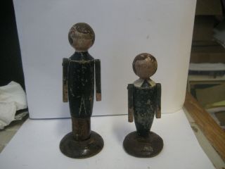2 Antique Hand Crafted Folk Art Wood Man & Woman Dolls/figures/figurines