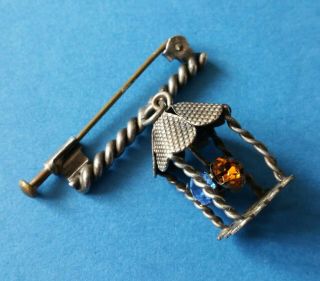 Antique Art Deco C1922 Sterling Silver Crystal Stones Carriage Lamp Brooch Pin