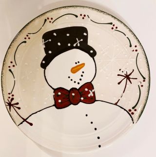 Expressly Yours Rare Hand Painted 1998 Snowman 11 " Dinner Plate Ceramic
