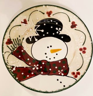 Expressly Yours Rare Hand Painted 2000 Snowman 11 " Dinner Plate Ceramic