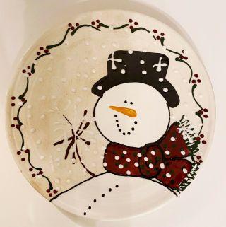 Expressly Yours Rare Hand Painted 1997 Snowman 11 " Dinner Plate Ceramic