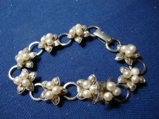 Rare Pearl Flowers Sterling Silver Old Pawn Big Chunky Bracelet
