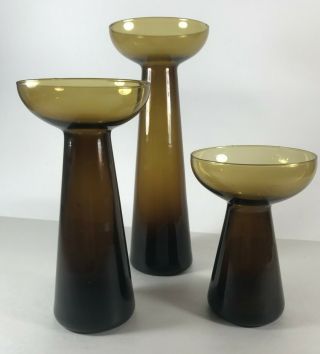 Trio of VINTAGE Mid Century Modern AMBER Glass Candle Holders MORGANTOWN GLASS 2