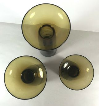 Trio of VINTAGE Mid Century Modern AMBER Glass Candle Holders MORGANTOWN GLASS 3