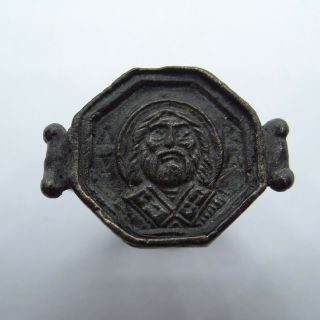 Medieval Ancient Artifact Bronze Ring With Saint