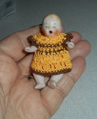 Antique 2 1/2 " Bisque Baby Doll - Open Mouth For Pacifier - Marked Germany