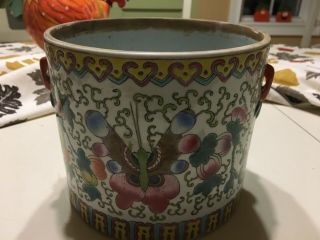 Large Antique Chinese Famille Rose Butterfly Decorated Pot,  Watering Pot