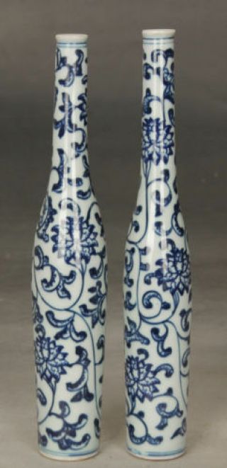 A Pair Chinese Blue And White Porcelain Vase Painting Flowersnr B02
