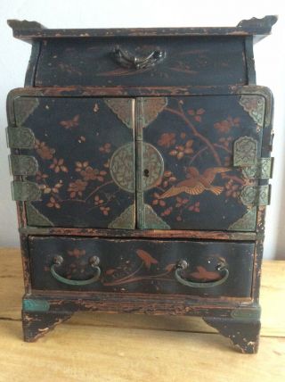Rare Vintage Japanese Lacquer Table Cabinet/jewellery/writing Box