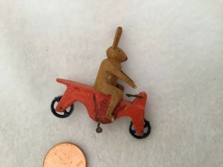 Miniature German Erzgebirge Carved Wood Rabbit On Motorcycle Penny Toy Putz 2