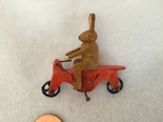 Miniature German Erzgebirge Carved Wood Rabbit On Motorcycle Penny Toy Putz 3