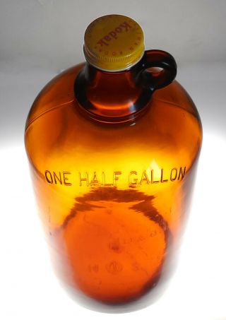 Vintage Kodak Half Gallon Chemicals Bottle Jug Amber Brown - Rare