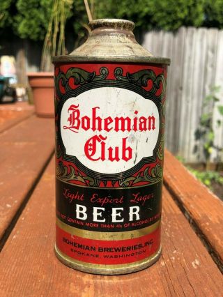 Old Bohemian Club Light Export Lager Cone Top Beer Can Spokane Washington Rare