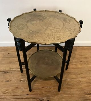 On Hold For Monica / Vintage Chinese Folding Two Tiered Brass End Table