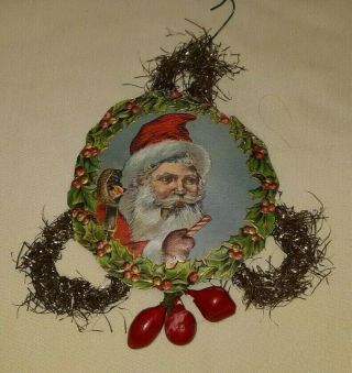 Antique Cardboard Santa Claus Scrap Tinsel Christmas Ornament $12.  99