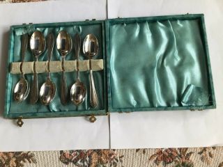Vintage Cased Set Of Six Epns Silver Plate Tea Spoons