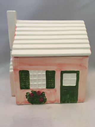 Rare Vintage Cottage - House Shaped Cookie Jar Canister - Pink - White - Made In Italy