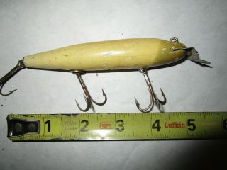 unknown vintage wood fishing lure.  no eyes.  early CREEK CHUB PIKIE ? 2
