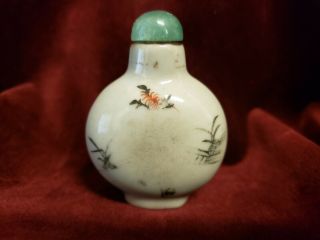 Antique Chinese Porcelain Snuff Bottle with Jade Stopper Hand Painted Man 3