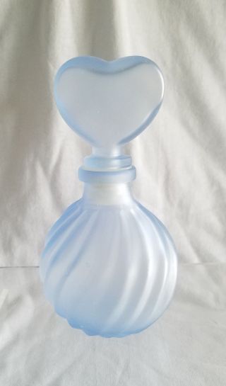 Vintage,  Art Deco Blue Satin Frosted Glass 5.  75 " High Perfume Bottle Hart Top