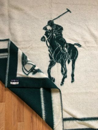 Vtg Polo Ralph Lauren Pony Player Wool Throw Blanket Rare Switzerland