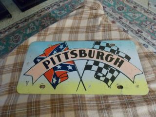 Vintage Pittsburgh Crossed Flags Heavy Steel License Plate Wall Hanger Rare