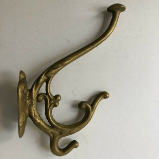 Vintage Brass Coat Robe Hat Hook Wall Rustic Farmhouse Cottage 6 1/2 "