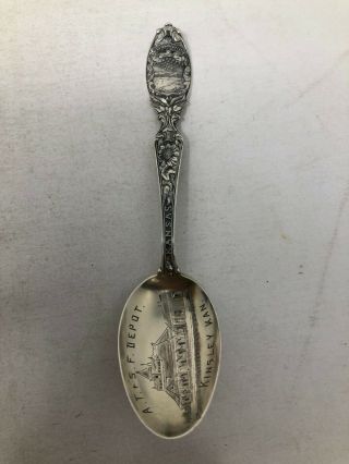 Baker Manchester Sterling Souvenir Spoon At & Sf Railroad Depot Kinsley Kansas