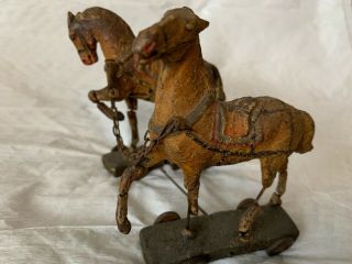 2 Antique MINIATURE WOOD HORSE PULL TOYS Rare Antique Miniatures Only 4 