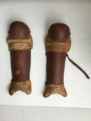 Antique Rare Old Catchers Leather Knee Pads Baseball Memorabilia Shin Guards