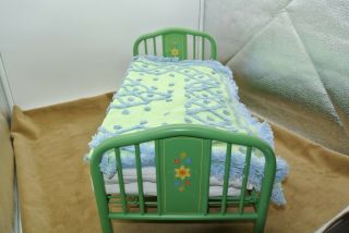 American Girl Doll Kit Kittredge Green Trundle Bed With Mattress Bedspread Rare