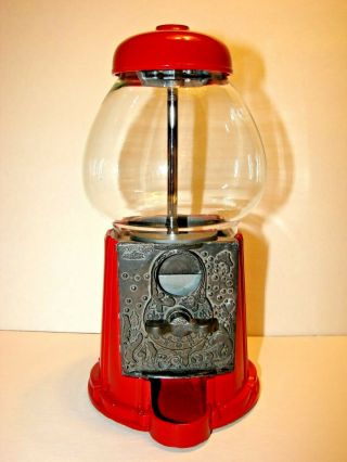 Vintage Carousel Antiqued Petite Red Gumball Machine Bank With Tags