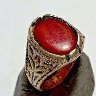 Ancient Roman Silver Ring With Rare Red Stone 4.  6gr 24mm (inner 19.  5mm)