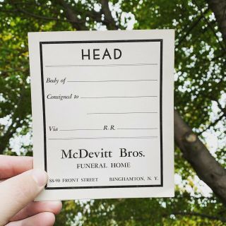 Antique Cardstock Casket Tag Mcdevitt Bros Funeral Home “head” Advertising