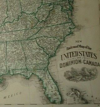 Vintage 1875 Railroad Map Of The United States Old Antique Americana