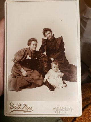 Antique Cdv Cabinet Photo Daughters And Dog